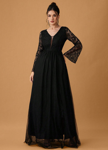 Чорна вечірня сукня кльош SHEIN однотонна