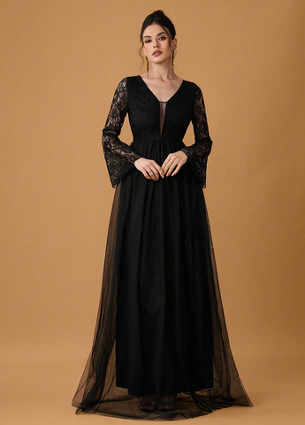 Чорна вечірня сукня кльош SHEIN однотонна