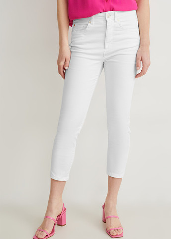 Белые кэжуал летние зауженные, укороченные брюки C&A