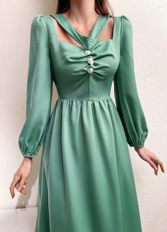 Мятное кэжуал платье клеш SHEIN однотонное