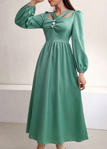 Мятное кэжуал платье клеш SHEIN однотонное