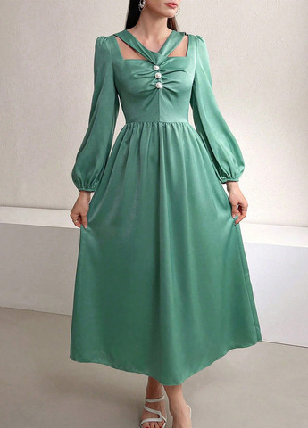 Мятное кэжуал платье клеш SHEIN однотонное