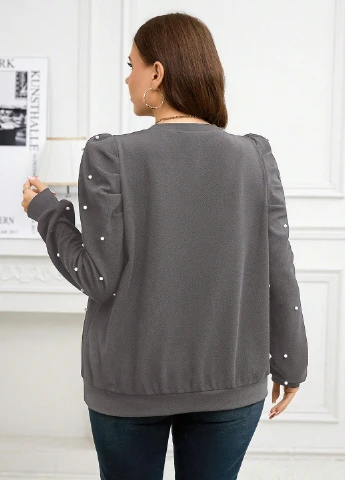 Сірий світшот SHEIN однотонний намистини (345558232)