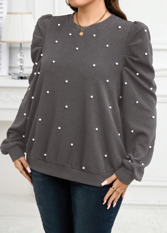 Сірий світшот SHEIN однотонний намистини (345558232)