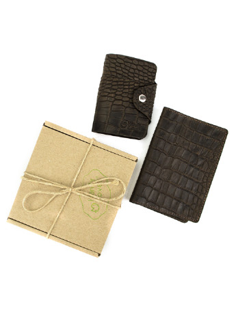 Подарочный набор №28: Обложка на паспорт + визитница (коричневый крокодил) HandyCover (222840767)