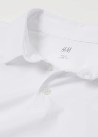 Белая футболка-поло slim fit для мужчин H&M однотонная
