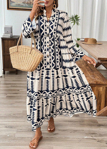 Комбінована кежуал сукня а-силует SHEIN з геометричним візерунком