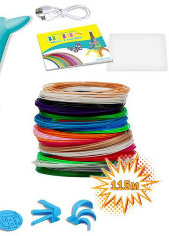 3D ручка с аккумулятором дельфин 3D Painting Pen 9903 Dolphin Трафареты для рисования и 115 м пластика No Brand (251708327)