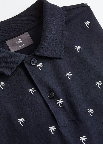 Темно-синяя футболка-поло для мужчин H&M с рисунком