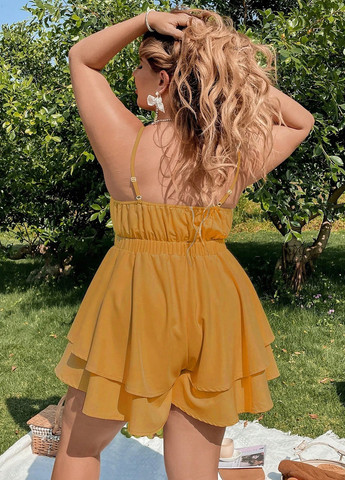 Комбинезон SHEIN комбинезон-шорты однотонный оранжевый кэжуал, коктейльный полиэстер