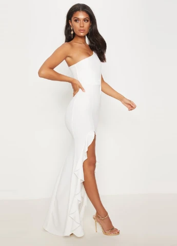 Білий вечірня сукня на одне плече PrettyLittleThing однотонна