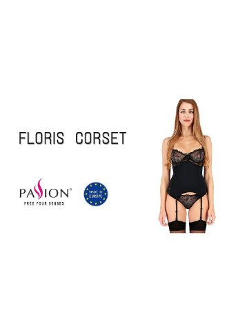 Корсет с пажами FLORIS CORSET black L/XL - Exclusive, трусики Passion (255457832)