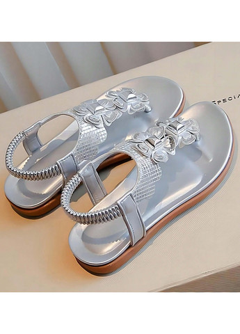 Серебряные босоножки SHEIN с аппликацией, со стразами, с тиснением