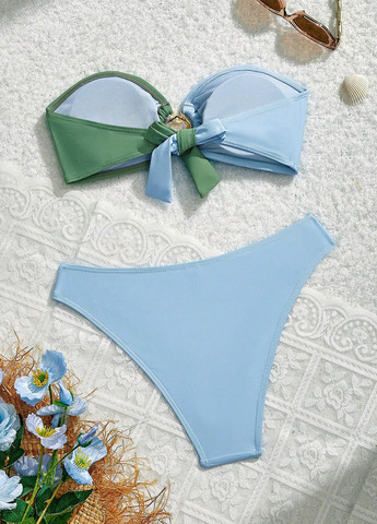 Голубой летний купальник (лиф, трусики) бандо, раздельный SHEIN