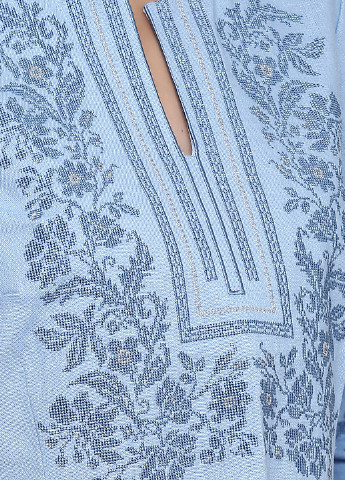 Вышиванка ЕтноМодерн Платье орнамент голубая кэжуал лен