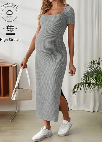 Серое кэжуал платье для беременных SHEIN однотонное