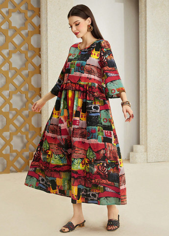 Комбінована кежуал сукня оверсайз SHEIN з абстрактним візерунком