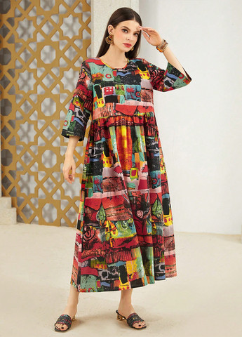 Комбінована кежуал сукня оверсайз SHEIN з абстрактним візерунком