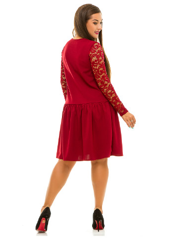 Бордовое кэжуал платье с длинным рукавом Lady Style однотонное
