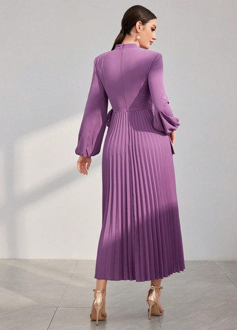 Фиолетовое вечернее, кэжуал платье с юбкой-солнце, плиссированное, на запах SHEIN однотонное