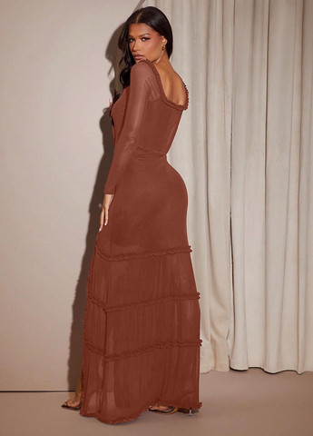 Коричнева вечірня сукня SHEIN однотонна