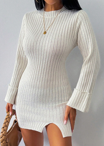 Белое праздничный, вечернее, кэжуал платье а-силуэт, платье-свитер SHEIN однотонное