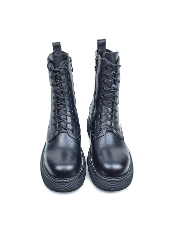 Зимние женские зимние ботинки черные на платформе и шнуровке Brocoli