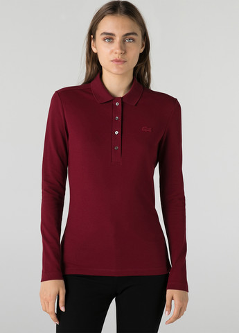 Женская бордовая футболка поло Lacoste с логотипом