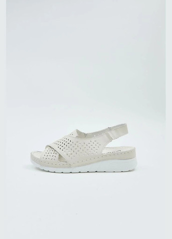 Молочные босоножки ALLSY на резинке с перфорацией, с белой подошвой