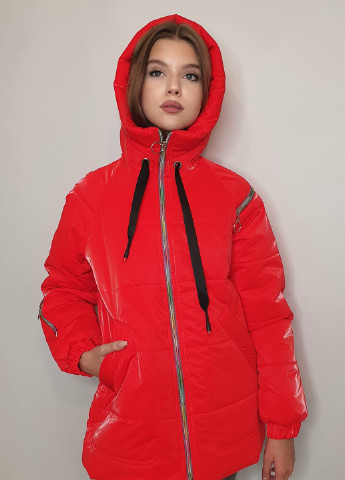 Красная демисезонная куртка No Brand Змейка Ж