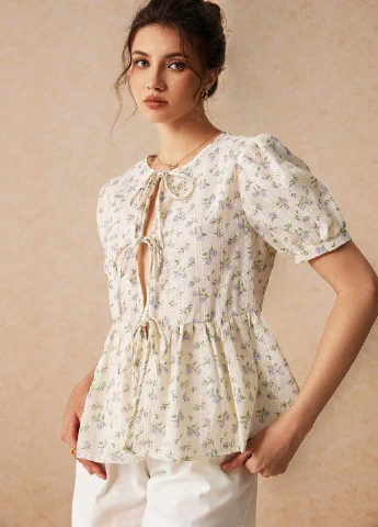 Комбінована блуза з баскою SHEIN