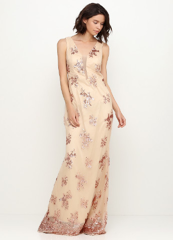 Бежевое вечернее платье макси Allyson с цветочным принтом