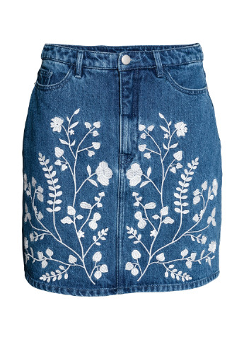 Синяя джинсовая с рисунком юбка H&M карандаш