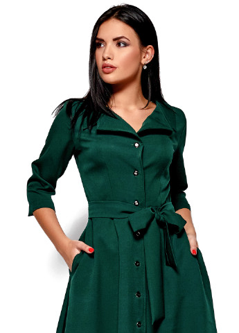 Бутылочное зеленое кэжуал платье Karree однотонное