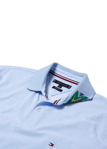 Светло-голубой футболка-поло для мужчин Tommy Hilfiger с логотипом