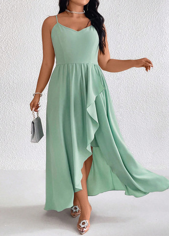 М'ятна вечірня сукня з спідницею-сонце, силуетна, з відкритою спиною SHEIN однотонна