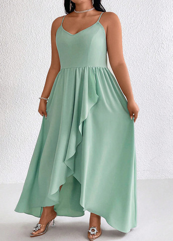 М'ятна вечірня сукня з спідницею-сонце, силуетна, з відкритою спиною SHEIN однотонна