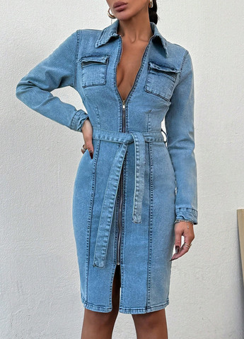 Світло-синя джинсова сукня сукня-сорочка SHEIN однотонна