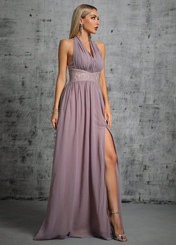 Светло-лиловое вечернее платье с юбкой-солнце, в стиле ампир, с открытой спиной SHEIN однотонное