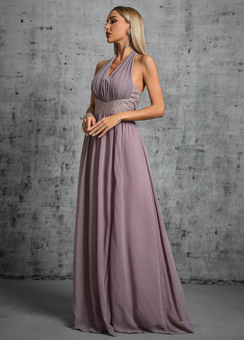 Светло-лиловое вечернее платье с юбкой-солнце, в стиле ампир, с открытой спиной SHEIN однотонное