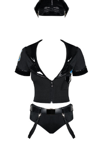 Черный демисезонный эротический игровой костюм (топ, шорты, фуражка, пояс с подвесками) Obsessive