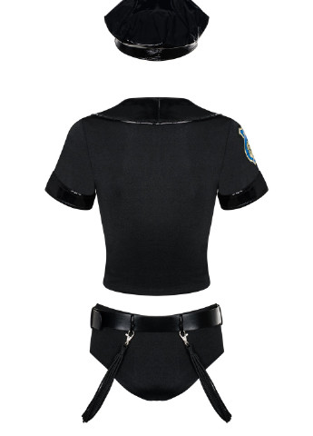 Черный демисезонный эротический игровой костюм (топ, шорты, фуражка, пояс с подвесками) Obsessive