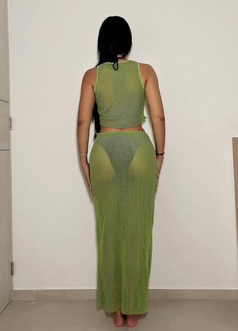 Оливковий літній комплект (топ, спідниця) SHEIN