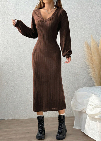 Коричневое кэжуал платье платье-свитер SHEIN однотонное