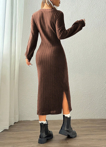 Коричневое кэжуал платье платье-свитер SHEIN однотонное