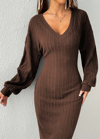 Коричневое кэжуал платье платье-свитер SHEIN однотонное
