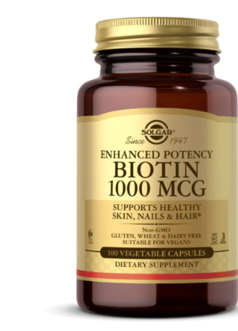 Биотин (В7) 1000 мкг, Biotin,, 100 вегетарианских капсул Solgar (228292172)