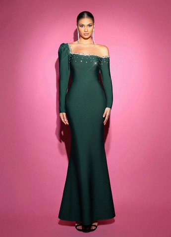 Темно-зелена вечірня сукня годе SHEIN однотонна