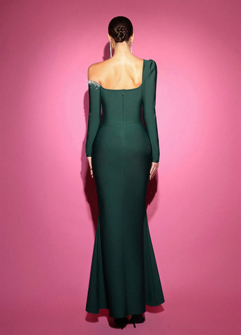 Темно-зелена вечірня сукня годе SHEIN однотонна