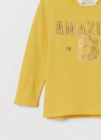 Желтый демисезонный кэжуал лонгслив H&M с надписями